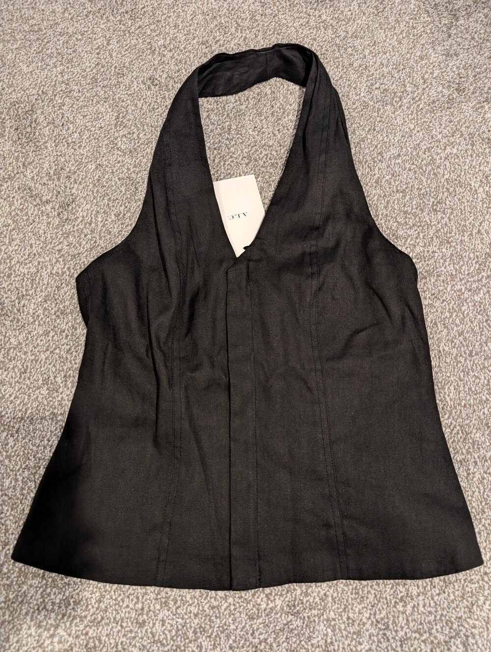 A.L.C. Cora Black Halter V-Neck Linen Cotton Top Size 4